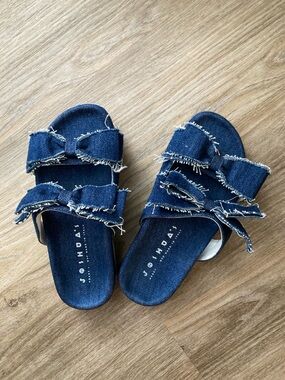Joshua Sanders Dark blue Denim Bow Slide Sandals - ( originally $275 ) NEW